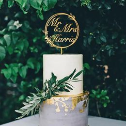 Fournitures de fête personnalisé rustique gâteau de mariage Topper personnalisé bois acrylique M. et Mme Toppers anniversaire proposition anniversaire Part2764