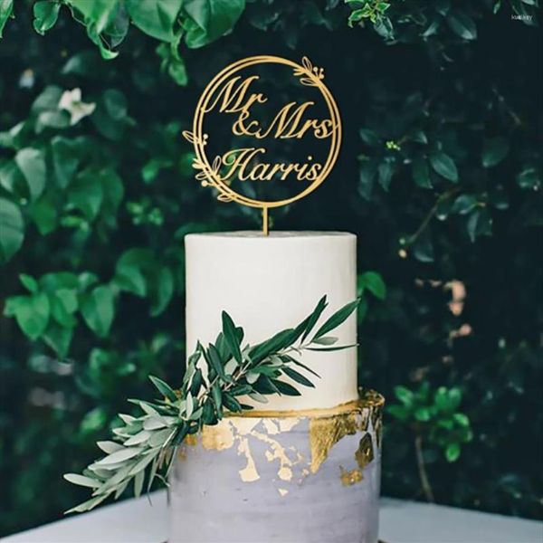 Fournitures de fête personnalisé rustique gâteau de mariage personnalisé bois acrylique Mr et Mme Toppers anniversaire proposition anniversaire Part276N