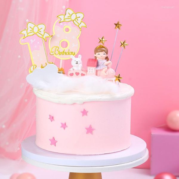 Décoration de gâteau d'anniversaire avec chiffres mignons, fournitures festives, rose et bleu, couronne de réception-cadeau pour bébé, Cupcake en papier pour décorations de fête