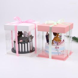 Feestelijke benodigdheden evenement feest 6/8 inch vierkante verjaardagstaart display verpakking Pet Wedding Candy Decorating Gift Box Ribbon 5 Set/Lot