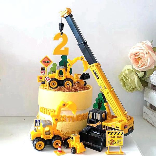 Fournitures de fête pelle tracteur joyeux anniversaire gâteau Topper Construction fête décor enfants garçon un an 1st bébé douche