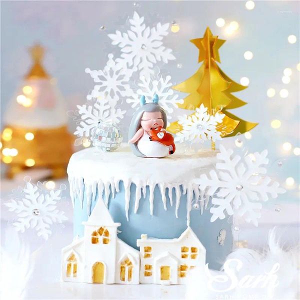 Suministros festivos, adorno de copo de nieve con purpurina para pastel de Navidad, árbol Xmax, fiesta de año, postre, decoración de diamantes, regalo de amor para Baby Shower