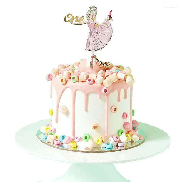 Décoration de gâteau d'anniversaire en acrylique doré, fournitures festives, cadeau de fête pour fille de danse d'un an, décoration de Dessert pour réception-cadeau pour bébé