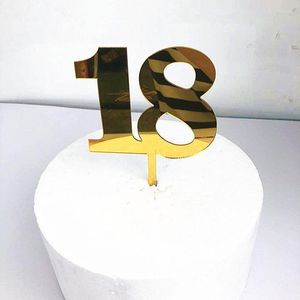 Feestelijke benodigdheden Gold Acrylic18th Happy Birthday Cake Topper Numbers 18 Cupcake voor jubileum jongens meisjes feestdecoraties