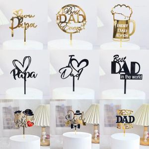 Feestelijke voorraden Gold Black Super Dad Vaderdag Party Cake Topper Acryl Daddy Verjaardag voor vaderdecoratie