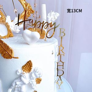 Suministros festivos Gold Happy Birthday Cake Topper Acrílico Love You For Ever Wedding Cupcake Party Decoraciones
