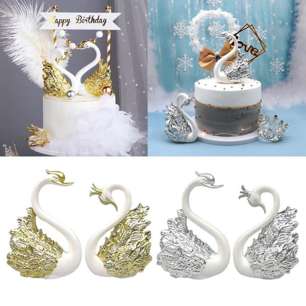 Fournitures festives or argent plume cygne couronne gâteau Topper bricolage ornement pour anniversaire mariage décoration fête