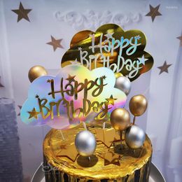 Feestelijke voorraden Gold Silver Laser Cloud Ballon "Happy Birthday" Cake Topper voor feestdecoratie Dessert mooie geschenken