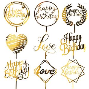 Fournitures de fête paillettes dorées acrylique joyeux anniversaire gâteau Topper Cupcake Toppers Top drapeaux fête mariage décoration