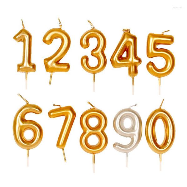 Suministros festivos Números dorados Velas 0-9 Pastel de cumpleaños Decoración Cupcake Postre Hornear