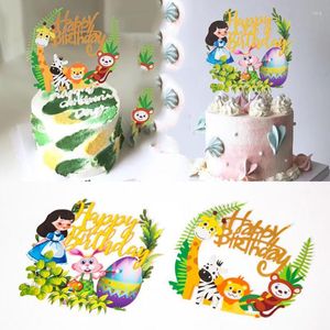 Feestelijke voorraden Happy Birthday Cake Toppers Animal Decorations Safari Party Jungle Theme Forest Zoo Gunst