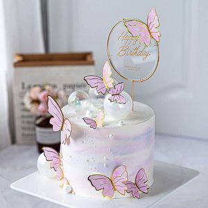 Feestelijke voorraden gelukkige verjaardag pailletten vlinder cake topper voor prinses meisje feest decoratieve vlinders decoratie