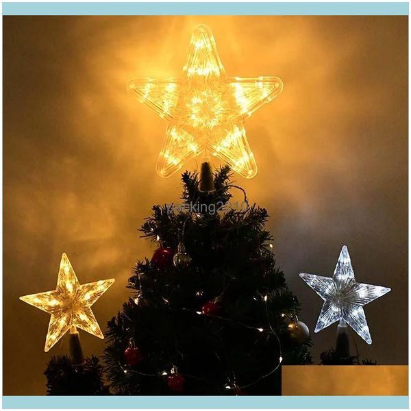 Fournitures de fête Maison Jardin Décorations De Noël 1Pc 18 / 24Cm Led Tree Top Star Lights Ornements De Noël Rougeoyants À Cinq Branches Navidad Year P