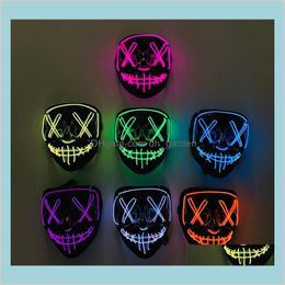 Feestelijke benodigdheden Home Garden Halloween Horror Mask LED GLOWENDE PURGE VERKIEZING MASCARA Kostuum DJ Party Light Up Masks Glow in Dark Dro