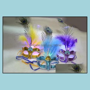 Fournitures de fête Maison JardinHalloween Masques De Maquillage Luminescent Led Princesse Plume Masque Pour Mascarade Danse Fête Bal De Bal Cosplay Spectacle