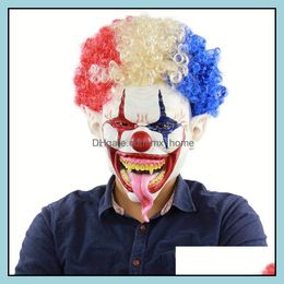Feestelijke voorraden Home Gardenhaldeen Spiked Hair Clown Fl Face latex Terror Crown Masks Horror Mask voor Halloween Cosplay Party Feestnacht Clu