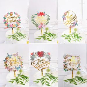 Supplies festives Ins Color Printing Happy Birthday Cake Topper Beautiful Flowers Small Fresh for Party Decorations