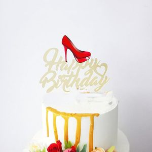 Feestelijke benodigdheden Ins Color Printing Hoge hakken Acryl Cake Topper Happy Birthday Gold Party Dessert Decoratie