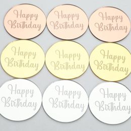 Suministros festivos Ins Gold Happy Birthday Cupcake Topper acrílico Rose Circle Cake de alta calidad