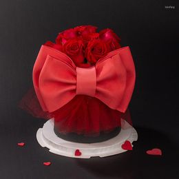 Fournitures de fête Ins Red Mesh Bowknot Valentine # 39; s Day Cake Toppers Net Gâteaux D'anniversaire Topper Pour La Décoration De Fête Des Enfants