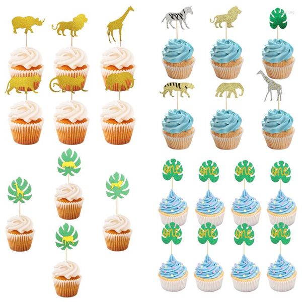 Décorations de Cupcake avec animaux de la Jungle, fournitures festives, décor de fête d'anniversaire, fête prénatale pour enfants, gâteau de 1er anniversaire de garçon et de fille de 1 an