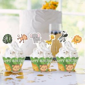 Fournitures festives Thème Jungle Décoration De Gâteau Animaux De Bande Dessinée Gâteaux Emballage Éléphant Singe Feutre Arbre Cupcake Pour Enfants Fête D'anniversaire