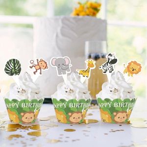 Supplies Festive Jungle Theme Cake Topper Cartoon Animals Cakes Wrapper Elephant Monkey Felt Tree Cupcake For Kids Birthday Party