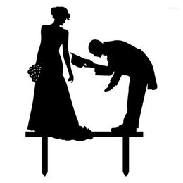 Supplies festives Lady Gentleman Mariage Bride Groom Cake Flag Toppers Black White Gold Silver pour le décor de cuisson de fête de fiançailles