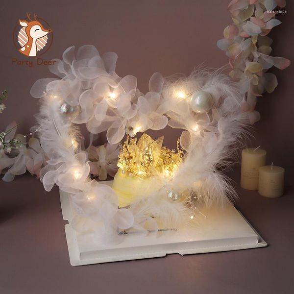 Fournitures de fête amour coeur plume gâteau Topper pour anniversaire mariage fête décoration saint valentin haut cadeau