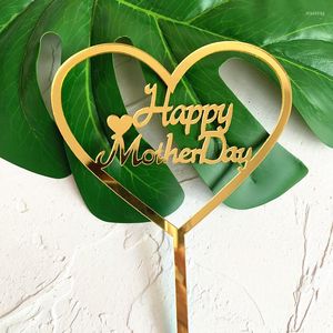 Feestelijke voorraden Love Heart Happy Mother's Day Acryl Cake Topper Gold Mum Birthday for Party Decorations