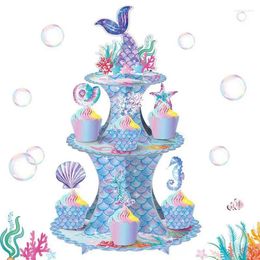 Suprimentos festivos Mermad Cupcake Tower Mermaiid Display Stand Under The Sea Theme Sobremesa Rack de armazenamento Bandeja