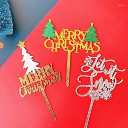 Feestelijke voorraden Merry Christmas Cake Topper Glitter Let It Snow Acryl Cupcake voor Xmas Party Decorations Tree Decor