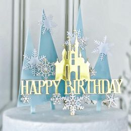 Fournitures de fête Joyeux Noël Or Brillant Cuisson Gâteau Toppers Décorations Flocon De Neige Château Arbre Cupcake Plug-in Double Acrylique Année Cadeaux