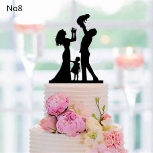 Fournitures de fête Style mixte noir acrylique gâteau de mariage Topper pour décor Mariage M. Mme mariée marié famille Toppers bébé douche décoration