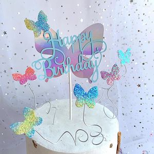 Feestelijke benodigdheden Niet-gefabric Butterfly bruidstaart Decoreren Cupcake Toppers Happy Birthday Baking Decoration Tools