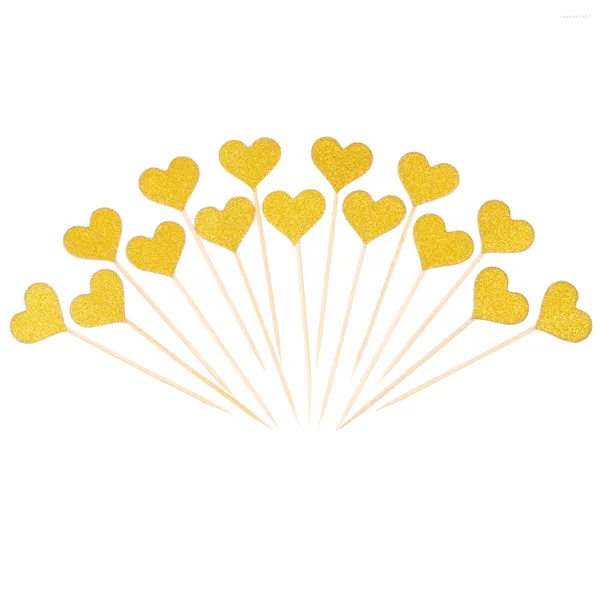 Suministros festivos OMZ 50 piezas de adornos para cupcakes con forma de corazón, purpurina dorada, grande, dorado, para boda/baby shower nupcial