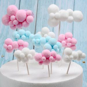 Fournitures de fête autre fête 1PC mignon rose bleu doux pompon drapeaux doux nuage gâteau Topper bébé anniversaire bricolage carte supérieure