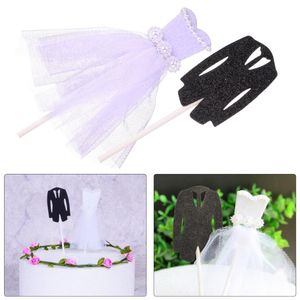 Fournitures festives pour autres fêtes, 5 ensembles/10 pièces, garniture de gâteau décorative, thème de mariage, robe de costume, insertion en acrylique (ensemble de mariée et de marié)