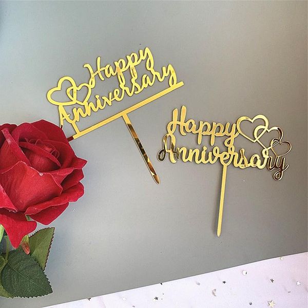 Fournitures de fête autre fête joyeux anniversaire gâteau Topper or argent acrylique mariage Toppers pour la Saint-Valentin cuisson décoration cadeau