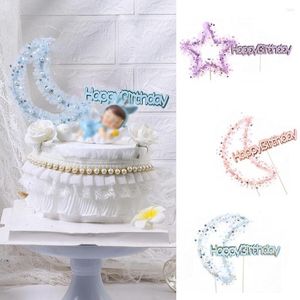 Fournitures de fête Perle Étoile Lune Maille Gâteau Topper Drapeau Ensemble BRICOLAGE Cuit Enfants Bébé Anniversaire Fête De Mariage Insérer Accessoires Décoratifs