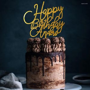 Feestelijke benodigdheden Gepersonaliseerde Happy Birthday Cake Toppers. Gouden glitter verjaardag. Aangepaste naam. Thema Feestdecoratie