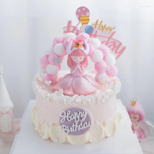 Fournitures de fête rose mignon dessin animé fille rêve princesse série résine gâteau Topper ornements cuisson voiture décoration coeur joyeux anniversaire fête