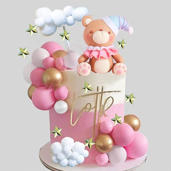 Suministros festivos Oso de peluche rosa Baby Shower Cake Decor Globo Fiesta de cumpleaños Topper Set Happy We Can Wait