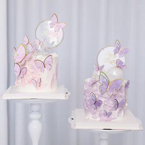 Fournitures de fête violet rose papillon gâteau décoration joyeux anniversaire Topper peint à la main pour la fête de mariage bébé douche