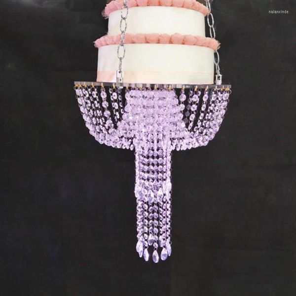 Fournitures de fête support de gâteau romantique support suspendu de luxe centres de mariage perles de cristal acrylique pour la décoration de fête