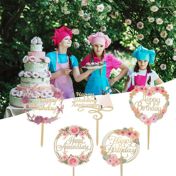 Fournitures de fête or Rose fête d'anniversaire gâteau décoration outils heureux fille garçon acrylique Topper bébé douche Dessert accessoires