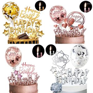 Fournitures festives, bougie en or Rose, décoration de gâteau, ballon confettis, décoration d'anniversaire pour filles, femmes et enfants, couronne heureuse brillante