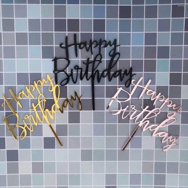 Décoration de gâteau joyeux anniversaire en or Rose, fournitures festives, Cupcake avec lettres en acrylique pour garçons, décoration de tasse de fête