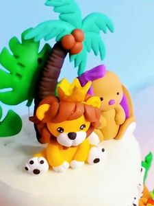 Feestelijke benodigdheden Safari Lion Baking Decoratie Dieren Gelukkige verjaardagsfeestje Boy Cake Topper Toppers For Cakes Cupcake Baby Shower