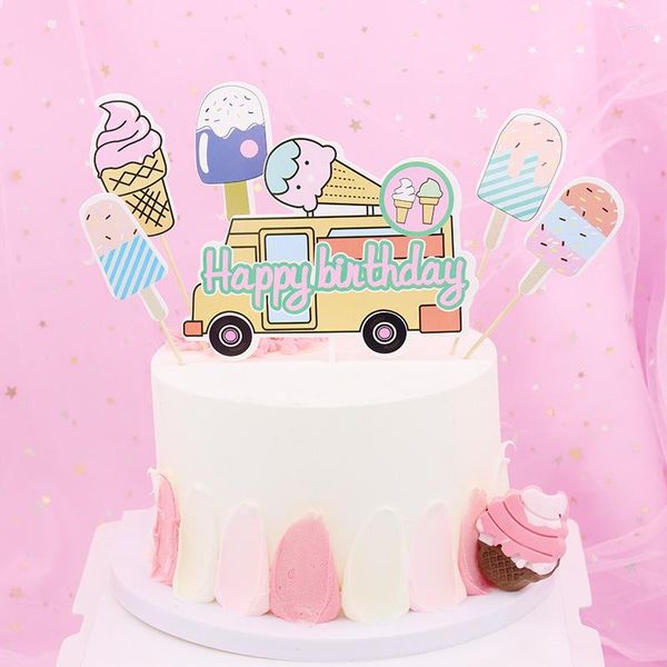 Fournitures de fête été camion de crème glacée joyeux anniversaire gâteau Topper ensemble enfants fête décorations barre de bonbons décor